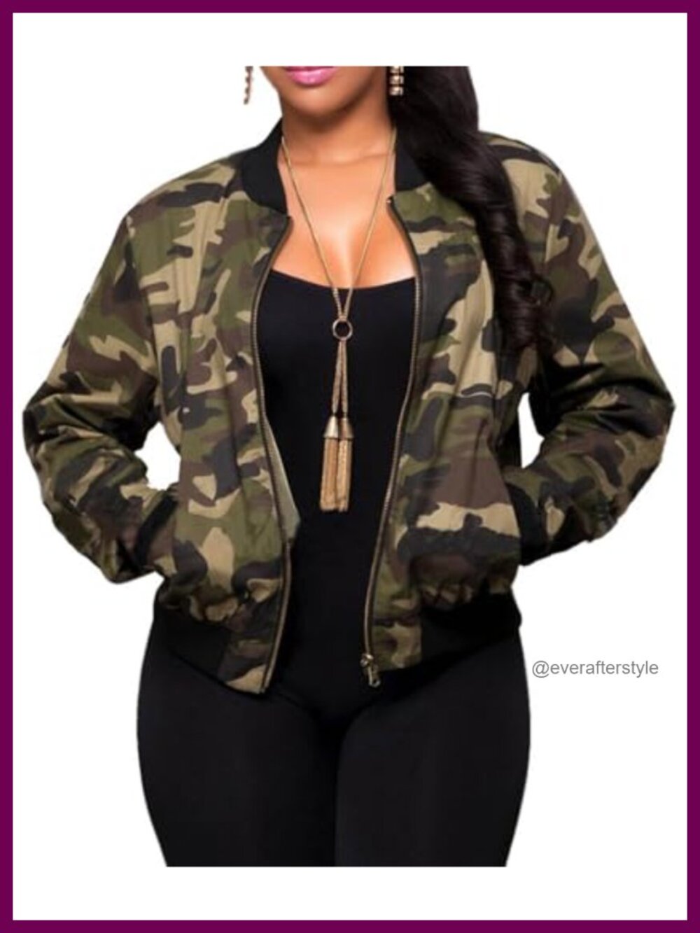 Camo Bomber Jacket Zipper Up Army Camouflage Moto Outwear